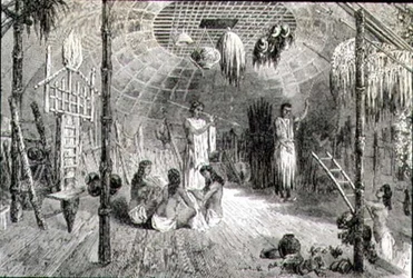 Interno di una capanna indiana negli anni 1860 (incisione)