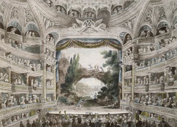 Interno del Teatro della Comédie-Française nel 1791, da un acquerello originale