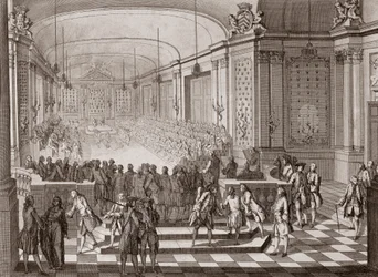 Veduta interna della Sala dei Giacobini, a Nantes, durante la tenuta degli Stati Uniti di Bretagna nel 1764.