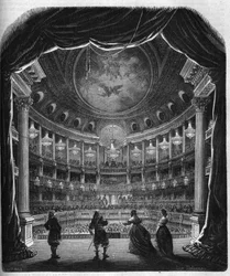 Veduta interna del teatro del castello di Versailles. Incisione del 1867-1868