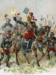 Guerre italiane: Luigi XII (1462-1515), Re di Francia, alla battaglia di Agnadello (Milano) in Italia il 14 maggio 1509. Cromolitografia