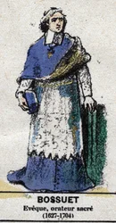 Jacques-Bénigne Bossuet (1627-1704), scrittore e prelato francese, vescovo di Meaux. In "Galleria dei Re e delle Regine di Francia e personaggi illustri dal 1643 al 1895" Immagine di epinal.