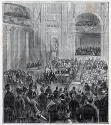 Jacques Babinet (1794-1872), fisico e astronomo francese alla riunione solenne delle cinque Accademie nel 1840 - Incisione in 