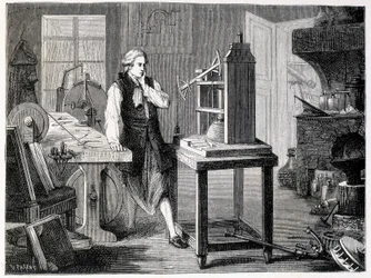 James Watt che studia il perfezionamento della macchina di Newcomen (1767) - in 
