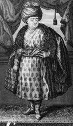 Jean-Baptiste Tavernier, stampa realizzata da J.B. Scotin, frontespizio di The Six Voyages of Jean-Baptiste Tavernier di Jean-Baptiste Tavernier, pubblicato nel 1713