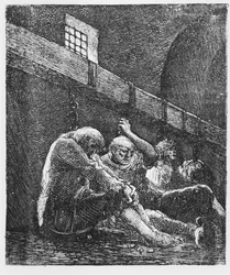 Jean Valjean in prigione, illustrazione da Les Miserables, di Victor Hugo, 1865