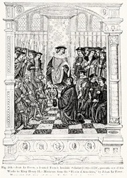 Jean le Feron (1504-70) presenta una delle sue opere al re Enrico II (1519-89) da Blason d