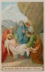 Gesù è deposto nel sepolcro. La quattordicesima stazione della Via Crucis