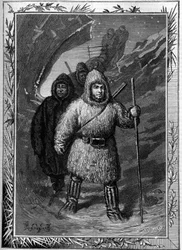 Joseph Rene Bellot (1826-1853) partì alla ricerca del Capitano William Kennedy vicino a Leopold nella Baia di Hudson. Incisione nel giornale illustrato “La gioventù”.