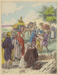 Giuseppe venduto dai fratelli (litografia a colori)