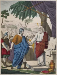 Giosuè nominato successore da Mosè, illustrazione da un catechismo L