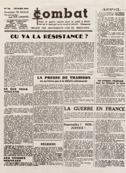 Giornale COMBAT - numero 54 - febbraio 1944 - organo dei movimenti di resistenza uniti. (giornale clandestino) - Dove andrà la resistenza