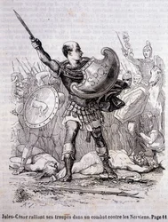 Giulio Cesare raduna le sue truppe in una lotta contro i Nervi - in "Histoire de France" di L.-P. Anquetil