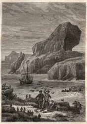 Isole Kerguelen. Illustrazione per I Grandi Navigatori del XVIII Secolo di Jules Verne - James Cook alle Isole Kerguelen nel 1776 (arcipelago di Kerguelen o Isole della Desolazione) - in 