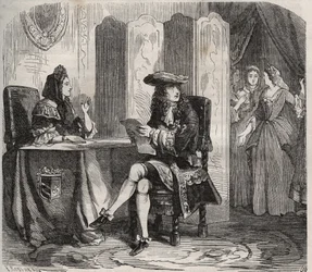 Re Luigi XIV (1638 -1715) e sua moglie, la Marchesa di Maintenon (Francoise d