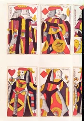 Re e Regina che giocano a carte (incisione colorata su legno)