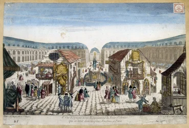 La Foire St Ovide, place Vendome a Parigi (incisione)