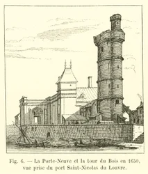 La Porta Nuova e la torre del Bois nel 1650, vista dal porto Saint-Nicolas del Louvre