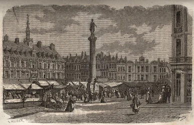 La Grand Place a Lille - incisione in "Histoire de France" di Victor Duruy - 1882