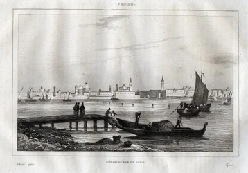 Pontile del Lido di Venezia - Incisione da "Italy Picturesque" di M. de Norvins, Ch. Nodier 1834-1836