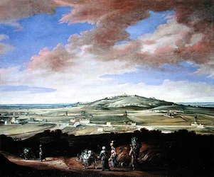 Paesaggio con una città su una collina