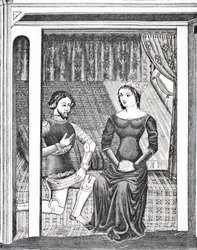 Lancillotto e Ginevra, da una miniatura di un manoscritto del XIV secolo, da Scienza e Letteratura nel Medioevo di Paul Lacroix, pub. Londra 1878