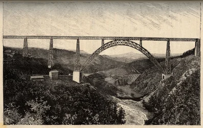 Il viadotto di Garabit - Cantal - Alvernia-Rodano-Alpi - incisione in “PATRIE - DESCRIPTION PACUREQUIREQUE DE LA FRANCE EN 6 VOLUES BY LUCIEN HUARD - fine XIX secolo