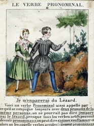 Lezione sui verbi pronominali. In "La grammaire en images", album di fogli, circa 1850