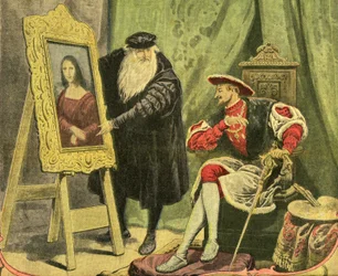Leonard de Vinci presenta il suo dipinto La Monna Lisa (Monna Lisa, Monna Lisa) a Francois 1er, che lo acquistò per 4000 fiorini d
