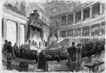 Leopoldo II (1835-1909), Re dei Belgi, giura davanti ai grandi corpi dello stato nel 1865