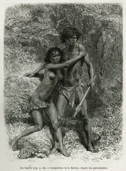 Le fuggitive aborigene, incisione da un disegno di D. Maillart, per illustrare la storia sei mesi in Australia, di Désiré Charnay, una missione assegnata dal Ministero dell