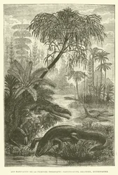 Gli abitanti del periodo triassico, capitosaure, belodon, nothosaure