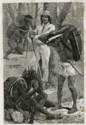 I portatori (caucheros), nel Darien (regione orientale di Panama), incisione da un disegno di D.Maillart, per illustrare la storia Esplorazione all