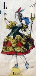 Lettera L: Folletto. Incisione in "Alphabet masquerade". Nuova immagine di Epinal. Stampa-litografia Pinot et Sagaire, editori, Epinal, seconda metà del XIX secolo. Piatto N° 491 con 25 lettere illuminate. Dim: 40,5x28cm