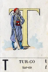 Lettera T come turco. Alfabeto militare. Immagini di Epinal, circa 1870-1880