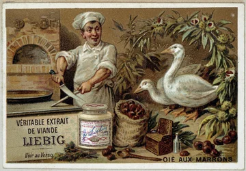 Ricette Liébig: oca con castagne - cromolitografia Liébig