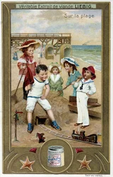 Serie di cromolitografie Liebig "Gioco da spiaggia" di bambini. sd. XIX secolo