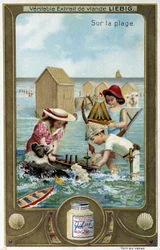 Serie di cromolitografie Liebig "Gioco da spiaggia" di bambini. sd. XIX secolo