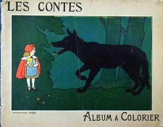 Cappuccetto Rosso e il Lupo, illustrazione di copertina per un libro da colorare per bambini, c.1910