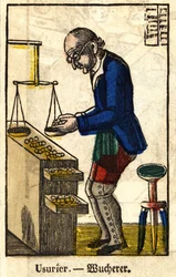Usuraio; Serie sui mestieri, immagine di Epinal del XIX secolo