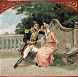 Louis Alexandre Berthier (1753-1815), Principe di Wagram, con Madame Visconti, la sua amante, al Castello di Grosbois. Cromolitografia della fine del XIX secolo