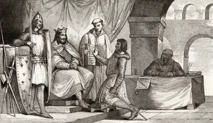 Luigi II (848-79) il Balbuziente riceve un giuramento di fedeltà da un nobile, da 