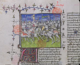 Combattimento tra i figli di Ludovico il Pio, dalle Grandes Chroniques de France, 1375-79