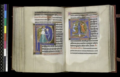 MS 300 f.199v-200r, Suffragio a San Giovanni Battista e Suffragio a San Pietro, dal Salterio e Ore di Isabella di Francia, Parigi, c.1265-70 (penna e inchiostro e tempera su pergamena)