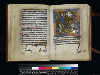 MS 300 f25v-26r, Davide prega Dio, dal Salterio e Ore di Isabella di Francia, Parigi, c.1265-70