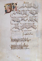 Pagina di manoscritto di una raccolta di spartiti di canzoni francesi. 15° secolo