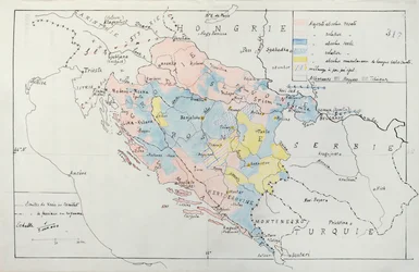 Carta della Bosnia con dettagli delle aree occupate da gruppi etnici minoritari, 1910