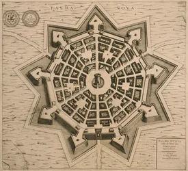 Mappa di Palmanova, da Les Villes de Venetie, 1704, pubblicata da Rutgert Alberts all