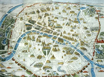 Mappa di Parigi che raffigura i monumenti famosi della città, 1882