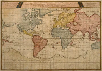 Mappa delle rotte commerciali mondiali, cartografia di Pierre Duval (1619-83) pubblicata nel 1686, Parigi